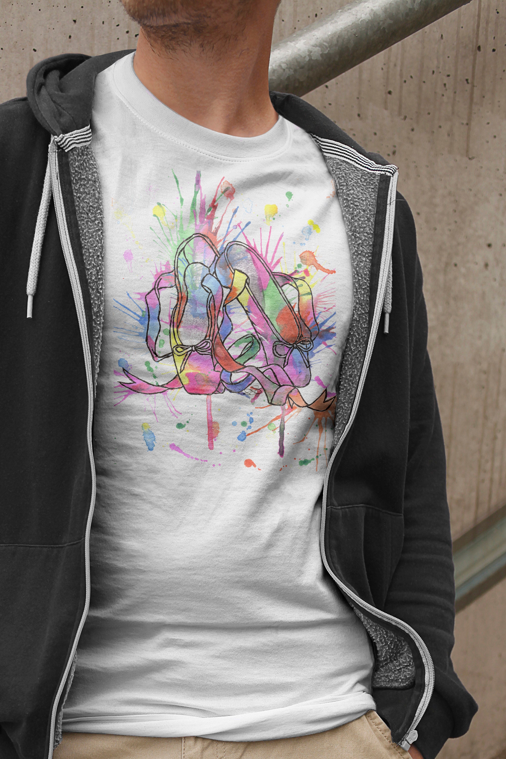 Image of Mens Pastel Ballet Shoe T-Shirt, Rainbow Dancer Lover Gift Present Hobby Hobbies Dancing