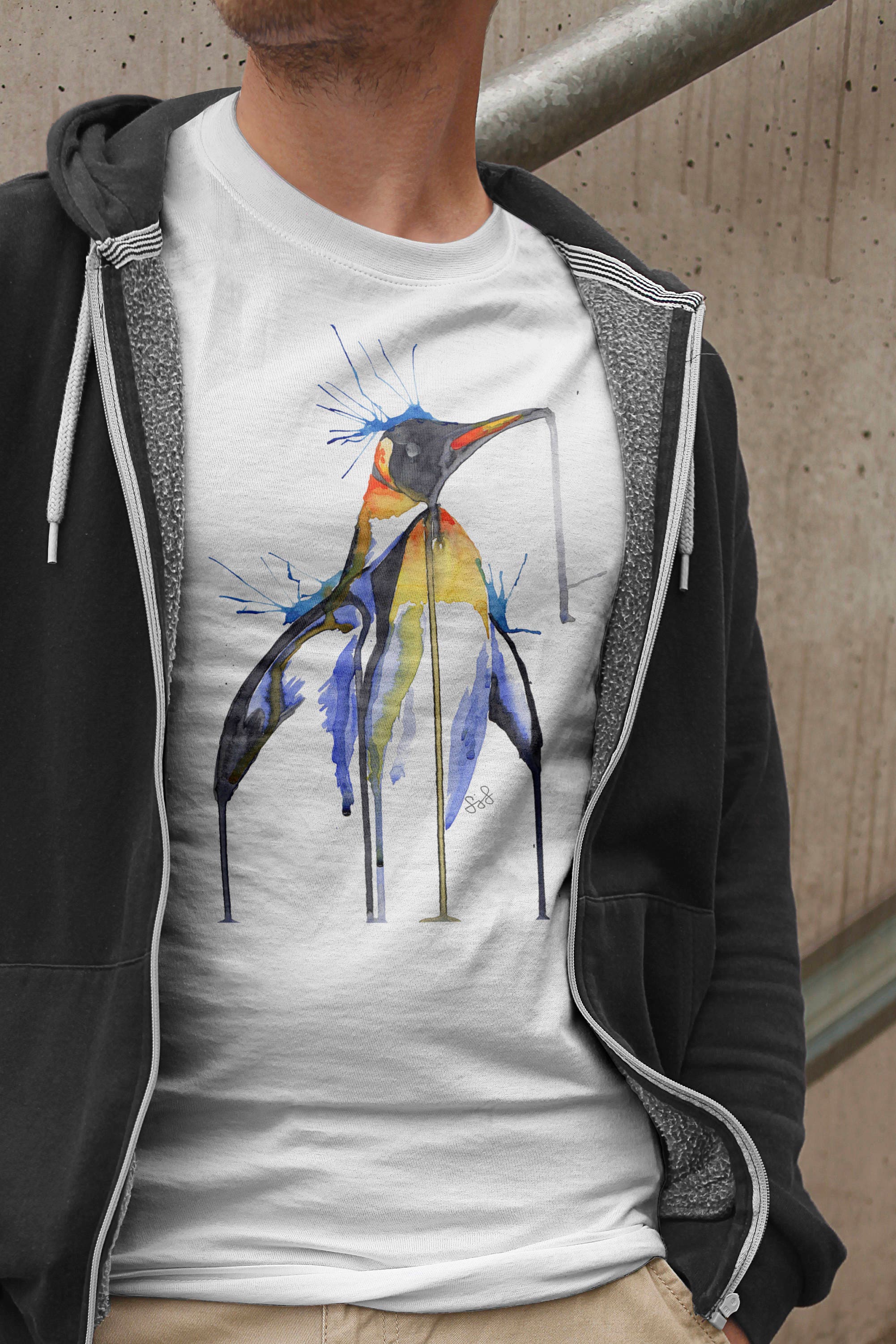 Image of Mens Penguin T-Shirt, Watercolour Tshirt, Lover Shirt, Gifts For Him, Clothing, Present, Man Gifts, Penguins