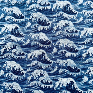 Furoshiki in Japanese printed cotton denim blue wave pattern, several sizes image 3