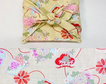 Furoshiki de algodón estampado tradicional japonés con fondo crudo en varios tamaños