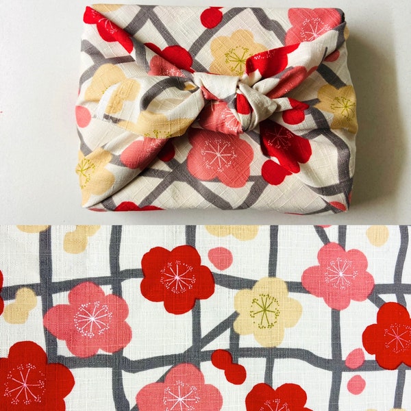 Japanese printed cotton furoshiki flower pattern ecru background in several sizes
