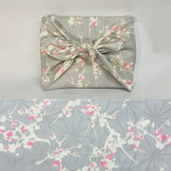 Furoshiki in Japanese printed cotton gray background cherry tree pattern size 50cm x 50xm