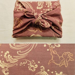 Purple Japanese print cotton furoshiki rabbit pattern in several sizes image 1