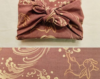 Furoshiki coton imprimé japonais mauve motif lapin en plusieurs  tailles