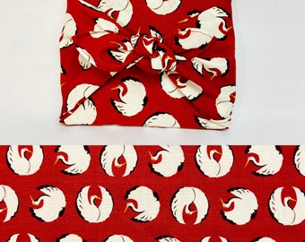 Furoshiki de algodón estampado japonés Tsuru/patrón de grulla fondo rojo varias tallas