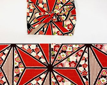 Furoshiki en coton imprimé japonais motif fleur umé fond rouge plusieurs tailles