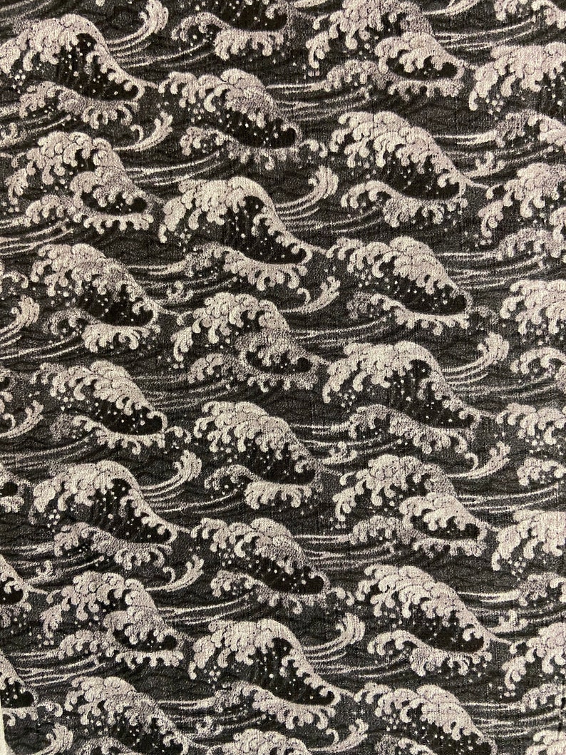 Furoshiki in donkergrijs denim met Japanse print en golfpatroon, verschillende maten afbeelding 3