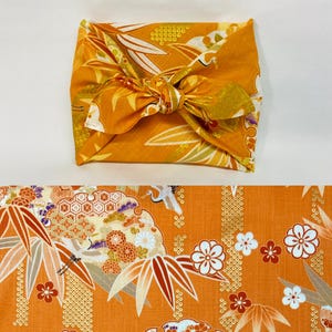 Furoshiki in cotone giapponese stampato con motivo floreale bambù/arancio, varie misure