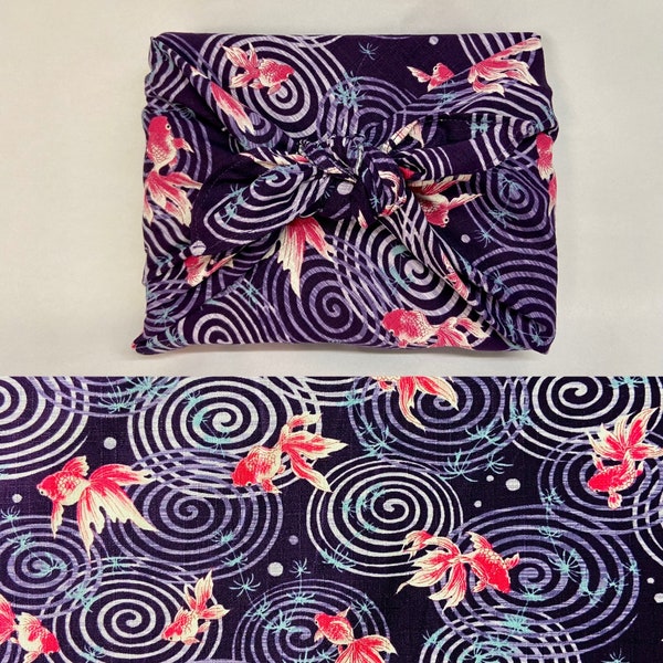 Japanese printed cotton furoshiki goldfish pattern purple background several sizes