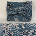 Japanese printed cotton furoshiki with blue water pattern, blue-gray background, several sizes