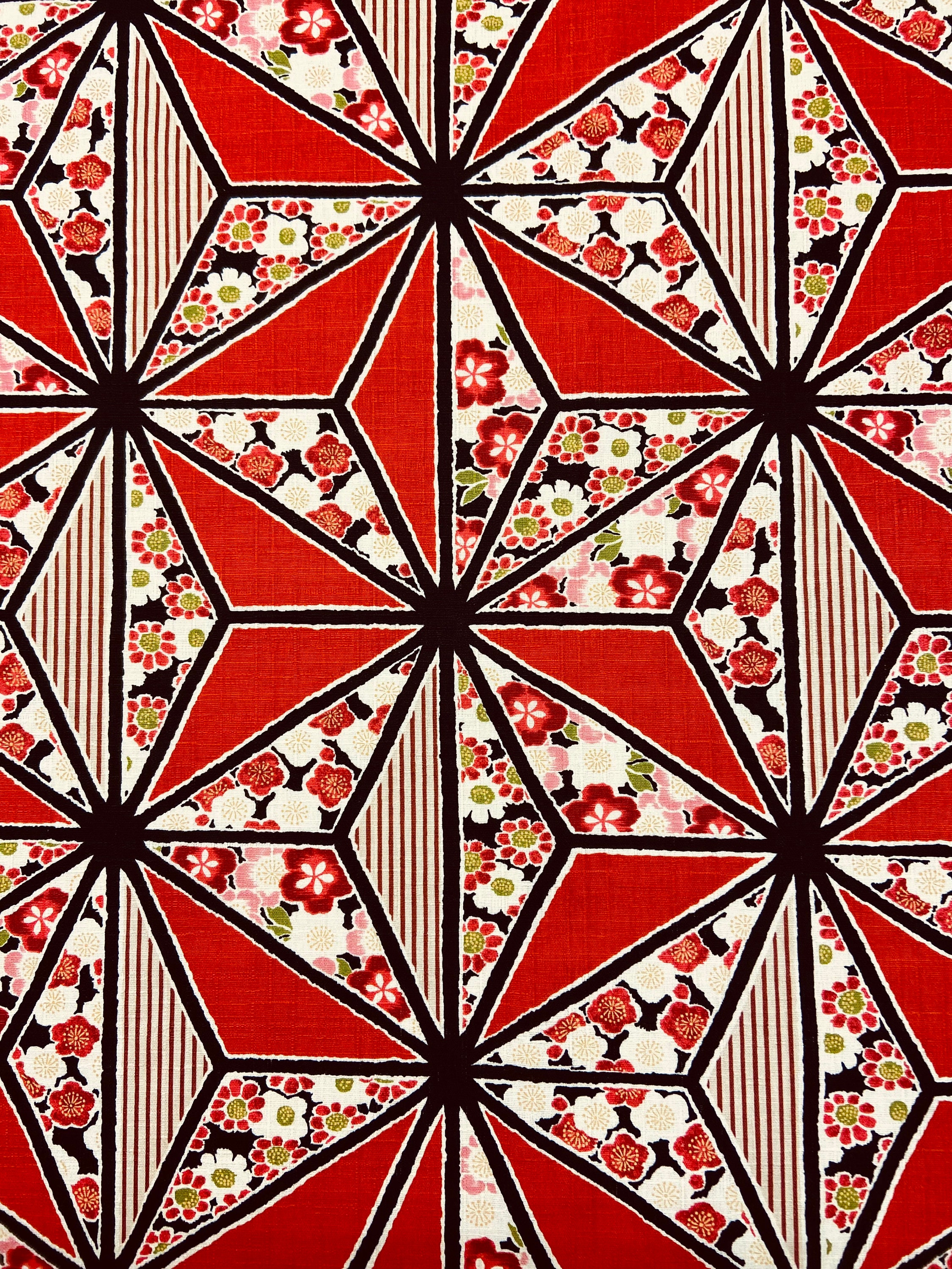 Japanese Printed Cotton Furoshiki With Ume Flower Pattern on a Red ...