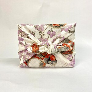 Furoshiki in Japanese printed cotton carp/KoÏ pattern and pink cherry tree ecru background several sizes image 2