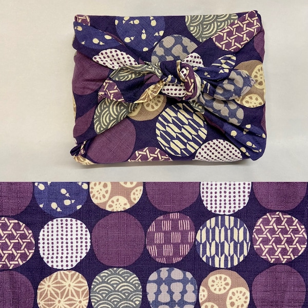 Furoshiki in Japanese printed cotton traditional Japanese pattern purple background in several sizes