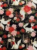 Furoshiki in Japanese printed cotton with fox and rose design on a black background, various sizes