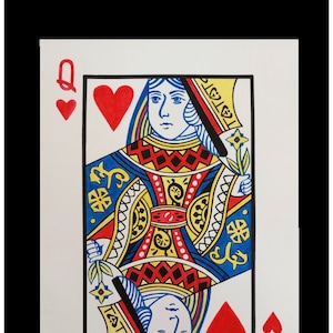Regina di cuori carte francesi dipinto,Acquerello carta poker Regina,Quadro regina di cuori,Poker Regina di cuori,Poster Regina cuori carta
