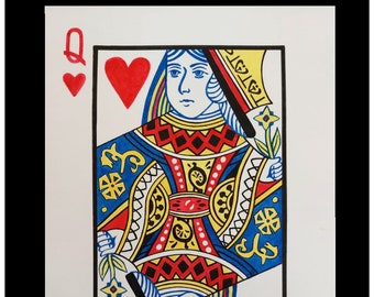 Queen of hearts paintings, Queen of hearts wall art,Poker cards wall art, Queen of hearts playing card, Queen hearts artwork playing cards