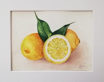 Lemons artwork,Sicily lemon art watercolor,Watercolor lemons,Sicilian lemon painting art,Watercolor sicilian food,Sicilian food watercolor