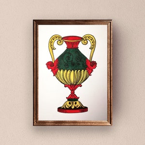 Quadro Asso di coppe siciliano,Dipinto carta da gioco,Acquerello asso di coppe carta da gioco,Quadro stile siciliano folklore,Quadro sicilia