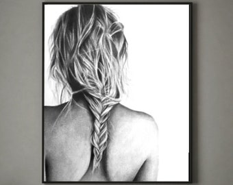 Stampa originale di Black /& White dipinto figura di Studio Ritratto Donna Nudo Decor
