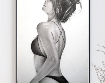 Aangepaste naakte potloodtekening, aangepaste naakte tekening van foto, aangepaste kunstvrouw om te tekenen, aangepaste naakte vrouwtekening, aangepaste portret van foto