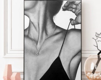 Sensual woman print,Sexy woman fine art,Woman wall decor,Woman poster pencil drawing,Girl sketch print,Undressed woman print,Woman wall art