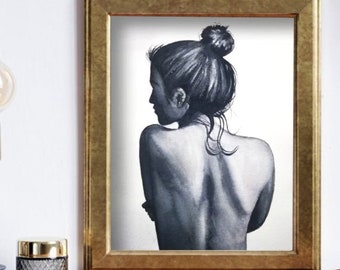 Zurück Frau nackt Malerei, Frau Malerei, Akt Frau Aquarell, Frau Kunstwerk, nackte Frau Aquarell, nackte Frau Malerei, nackte Frau Zeichnung,