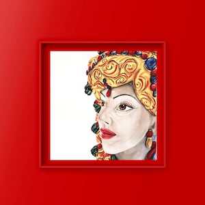 Dipinto testa siciliana,Acquerello testa siciliana,Quadro testa siciliana,Quadro donna siciliana,Arte Sicilia,Quadro sicilia