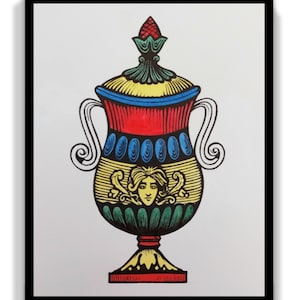 Asso di coppe napoletano,Acquerello carta da gioco scopa,Quadro asso di coppe,Carte da gioco italiane scopa,Quadro napoletano Asso di coppe