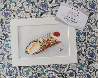 Sicilian cannoli art,Sicily art watercolor,Watercolor cannoli,Watercolor sicilian food,Sicilian food watercolor,Sicily cannoli painting art