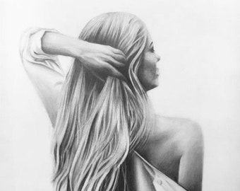 Woman back pencil drawing,Sexy woman pencil drawing,Original pencil drawing,Sensual girl pencil sketch,art of woman back,Woman fine artwork