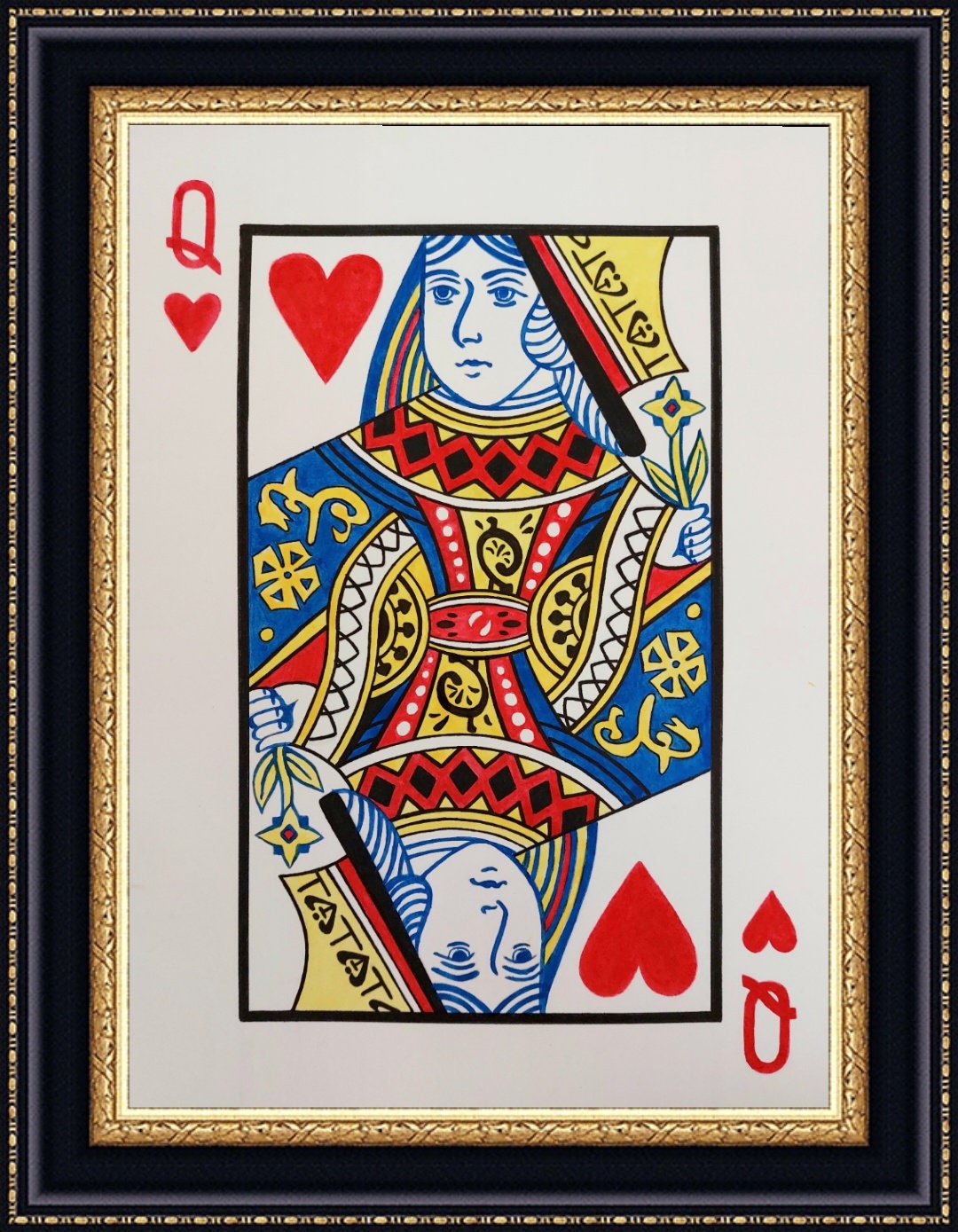 Queen of Hearts Paintings, Queen of Hearts Wall Art,poker Cards