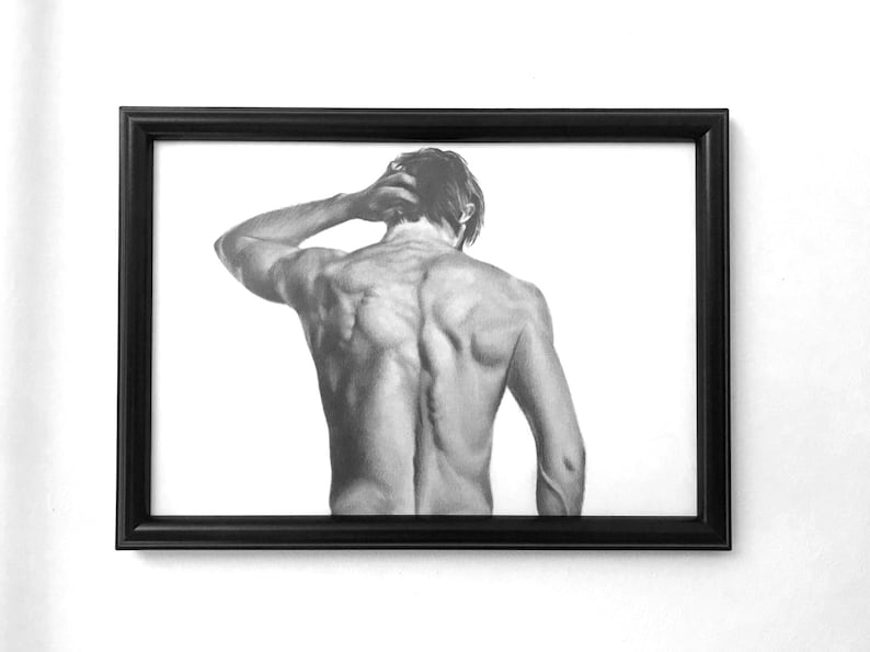 Nude man pencil drawing,Original man pencil drawing,Naked man drawing,Undressed man drawing,Realistic man drawing,Nude man artwork,Man art image 5