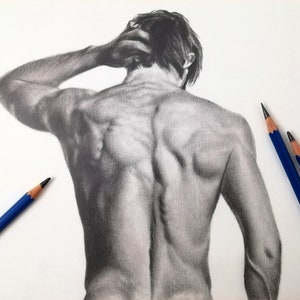 Nude man pencil drawing,Original man pencil drawing,Naked man drawing,Undressed man drawing,Realistic man drawing,Nude man artwork,Man art image 4