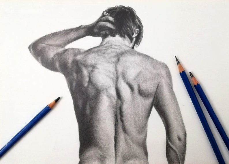 Nude man pencil drawing,Original man pencil drawing,Naked man drawing,Undressed man drawing,Realistic man drawing,Nude man artwork,Man art image 4