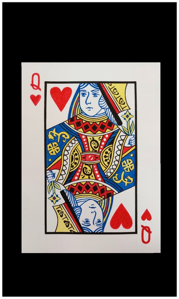 Regina di cuori carte francesi dipinto,Acquerello carta poker