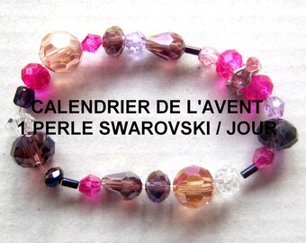 Calendrier de l'AVENT bijou, bracelet de perles Swarovski, 1 perle par jour, cadeau Noël original
