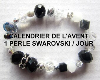 Calendrier de l'AVENT bijou, bracelet de perles Swarovski, 1 perle par jour, cadeau Noël original