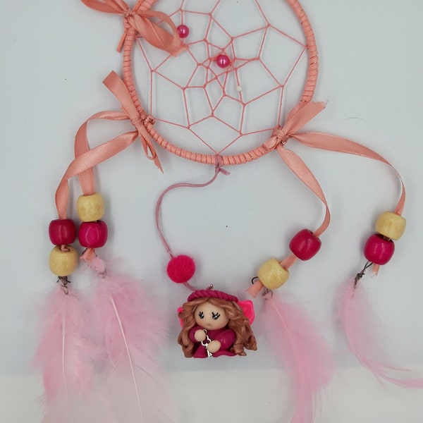 Kleine Traumfänger Fee Rosa Feenfigur -Feendekoration Kinderzimmer -Rosa Fee Traumfänger -Geschenk Geburtsmädchen