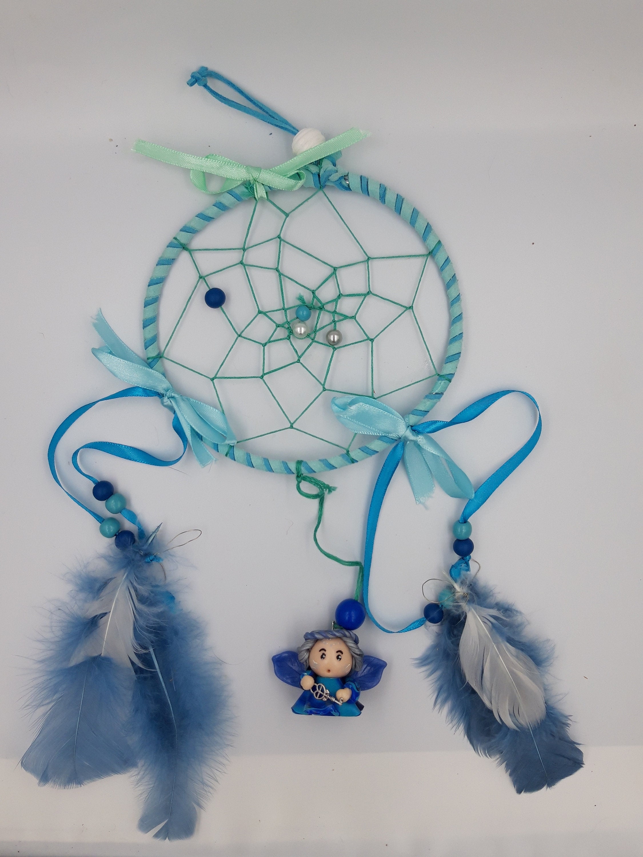 Attrape-Rêves Lutin Ange Bleu - Décoration Féerique Chambre Enfant -Fairy Dreamcatcher Figurine -Att