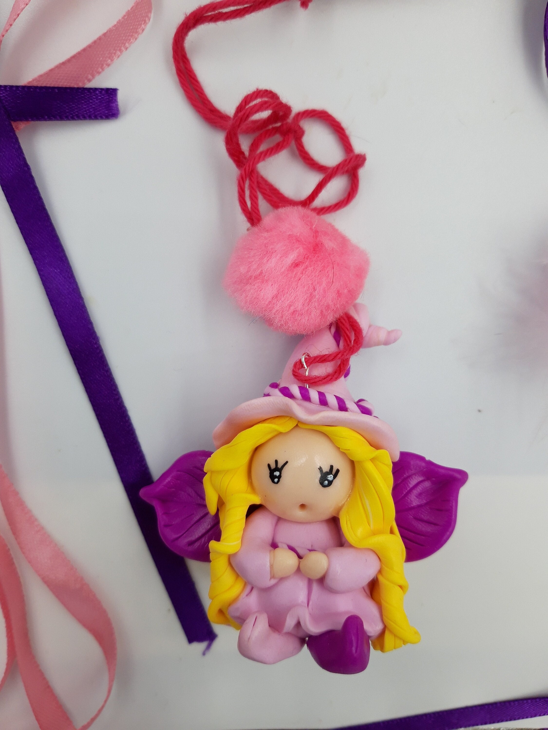 Grand Attrape Rêves Féerique avec Figurine de Lutine Rose et Violet-Décoration Chambre Enfant-Cadeau