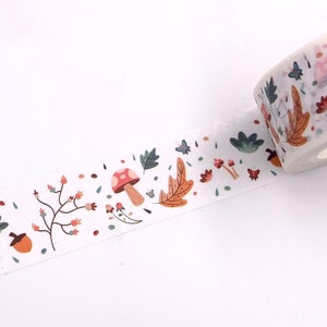 MASKING TAPE L'automne, motifs champignons, noisettes, feuilles, Washi tape fantaisie, Scrapbooking image 2