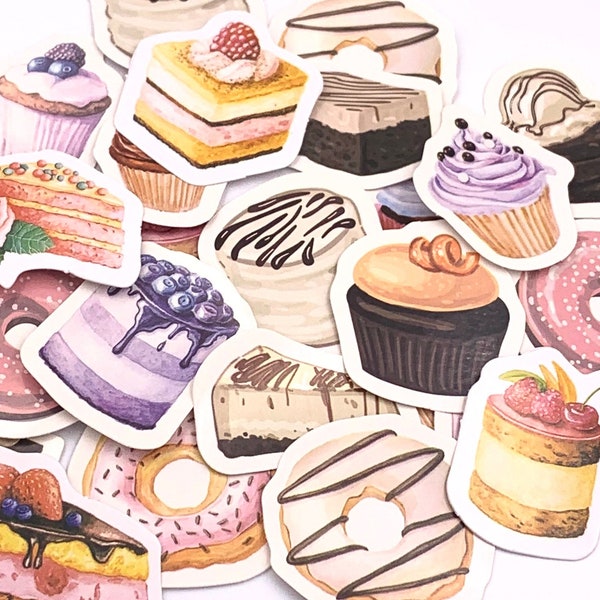 STICKERS Gâteaux américains, Motifs muffin, donut, cheesecake, gâteau au chocolat, accessoire bullet journal, scrapbooking, cadeau papeterie