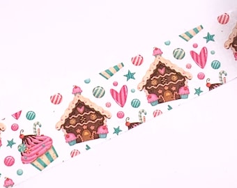 ABDECKBAND, Muster Schokoladenchalets und Muffins, Delikatessen, Süßigkeiten, Washi Tape - Bullet Journal - Scrapbooking Weihnachtsthema