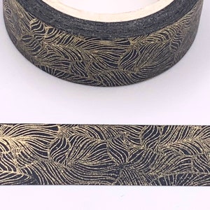 MASKING TAPE 20er Jahre Art Deco Muster goldenes Laub auf schwarzem Hintergrund, Washi Fancy Tape, Bullet Journal, Scrapbooking Vintage-Thema Bild 1