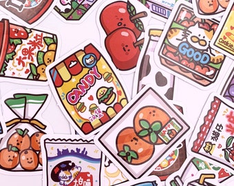 STICKERS Au supermarché, style Kawaii japonais, motifs fruits, chips et chocolat, accessoire bullet journal, scrapbooking, cadeau papeterie