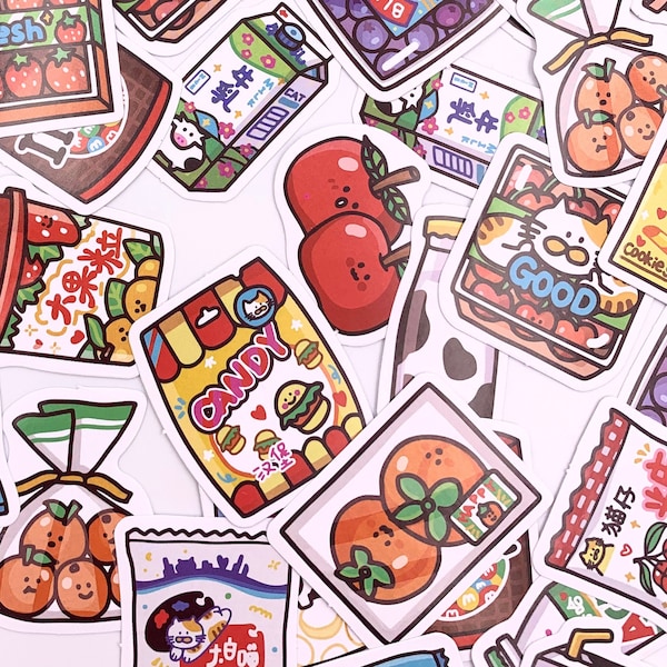 STICKERS Au supermarché, style Kawaii japonais, motifs fruits, chips et chocolat, accessoire bullet journal, scrapbooking, cadeau papeterie