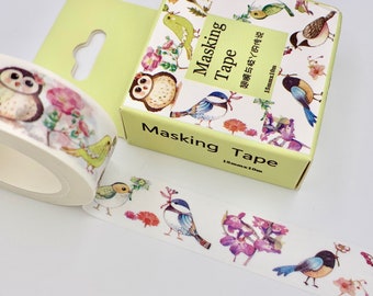 MASKING TAPE - Patrón de aves coloridas - Flores de primavera - Washi Tape Bullet Journal - Accesorio de oficina - Scrapbooking Spring Theme