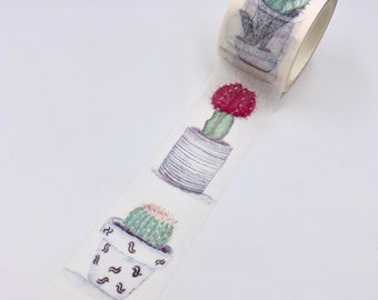 MASKING TAPE - Motif cactus plantes grasses - Thème plantes d'intérieur - Washi Tape Bullet Journal - Accessoire autocollants Scrapbooking