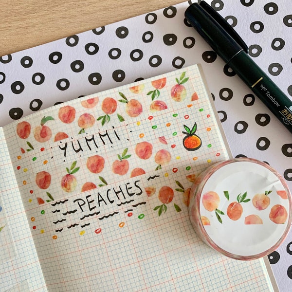 MASKING TAPE - Motif pêches - Fruits jaune orange - Washi Tape Bullet Journal - Accessoire de bureau - Scrapbooking Délicieux gourmand sucré