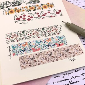 MASKING TAPE , Country Washi Tape, Farfalle, Fiori di campo, Fiori di campo, Scrapbooking, Bullet Journal immagine 5